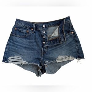 Levi 501 Denim Blue Women's Distressed Shorts